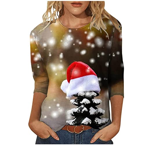 Weihnachtsshirt Damen Lustig Weihnachtspullover Damen 3/4 Ärmel Bluse Damen Tunika Elegant 3/4 arm Blusen Festliche Oberteile Pulli Xmas Pullover Christmas Weihnachtsbaum Hemdbluse Damen Tops von Battnot