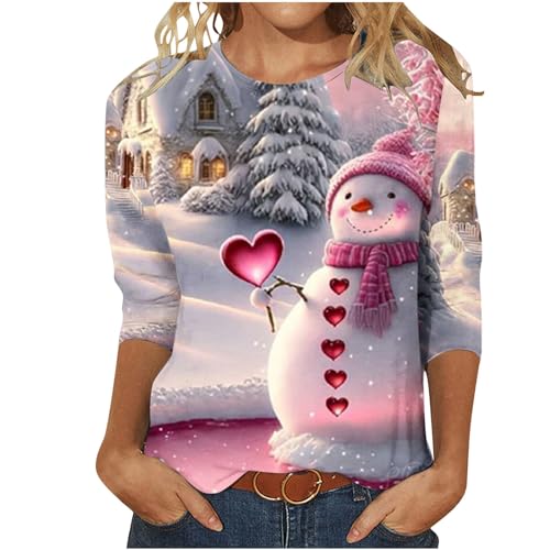 Weihnachtsshirt Damen Lustig - Weihnachtspullover 3/4 Ärmel Bluse Tunika Elegant Festliche Oberteile Pulli Xmas Christmas Weihnachtsbaum Hemdbluse Tops von Battnot