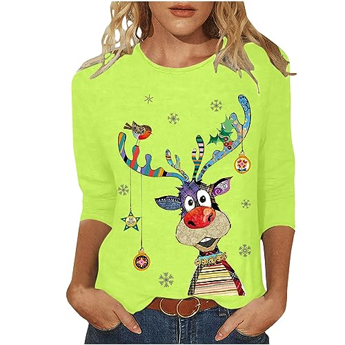 Weihnachtsshirt Damen Lustig Weihnachtspullover Damen 3/4 Ärmel Bluse Damen Tunika Elegant 3/4 arm Blusen Festliche Oberteile Pulli Xmas Pullover Christmas Weihnachtsbaum Hemdbluse Damen Tops von Battnot