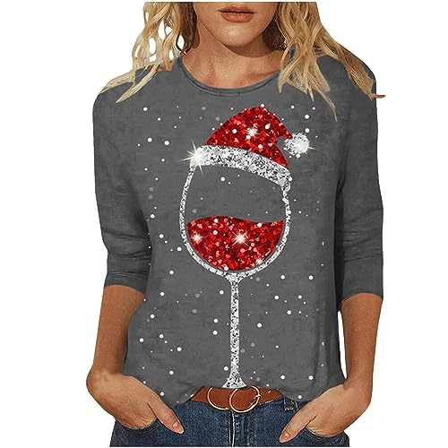 Weihnachtsshirt Damen Lustig - Weihnachtspullover 3/4 Ärmel Bluse Tunika Elegant Blusen Festliche Oberteile Pulli Xmas Christmas Weihnachtsbaum Hemdbluse Tops von Battnot