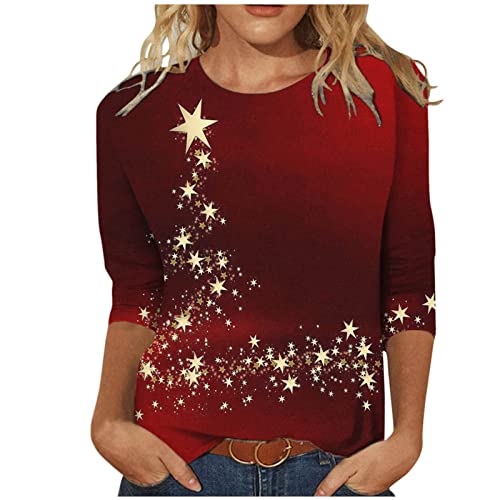 Battnot Weihnachtsshirt Damen Lustig Weihnachtspullover Damen 3/4 Ärmel Bluse Damen Tunika Elegant 3/4 arm Blusen Festliche Oberteile Pulli Xmas Pullover Christmas Weihnachtsbaum Hemdbluse Damen Tops von Battnot