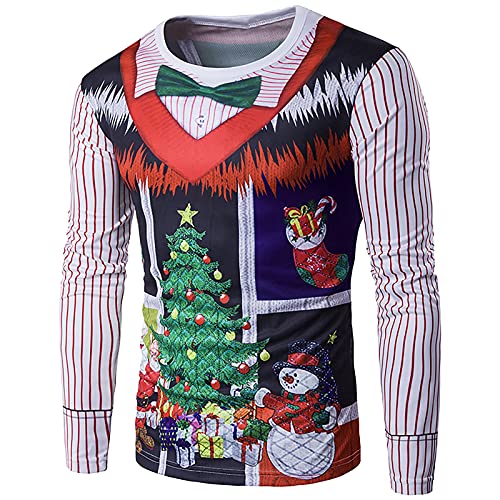 Weihnachtsshirt Herren Christmas Sweatshirt Lustiges Weihnachten 3D Druck Langarm T-Shirt Bluse Fun Shirt Weihnachts-Shirt Große Größen Langarmshirts Männer Xmas Party Kleidung Freizeitshirt Tops von Battnot