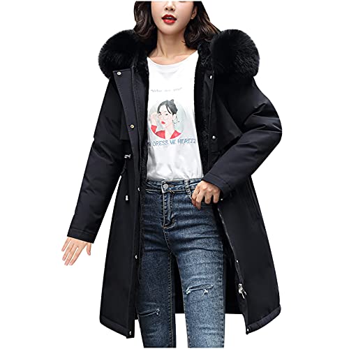 Winterjacke Damen Daunenmantel Lange Daunenjacke Warm Winterparka Dicke Steppjacke Daunenmantel Casual Wintermantel Outdoorjacke mit Kapuze Damen Daunenjacke Lang Mantel Steppmantel Wintermantel von Battnot