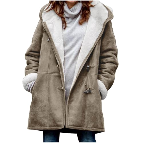Winterjacke Damen Lang Fleecejacke Damen Wildleder Wintermantel Warm Gefüttert Jacke Damen Winter mit Kapuze Fleecejacke Mantel Fleece Locker Kapuzenjacke Flauschig Fleece Weich Warme Winterjacke von Battnot
