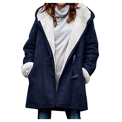 Winterjacke Damen Lang Fleecejacke Damen Wildleder Wintermantel Warm Gefüttert Jacke Damen Winter mit Kapuze Fleecejacke Mantel Fleece Locker Kapuzenjacke Flauschig Fleece Weich Warme Winterjacke von Battnot