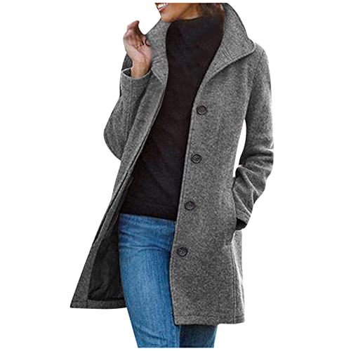 Wintermantel Damen Lang Einfarbig Wollmantel Outwear Revers Mantel Frauen Mittellanger Mantel Elegant Schlank Mantel Damen Winter Blazer Mantel Wollmantel Lang Warme üBergangsjacke Winterjacke von Battnot