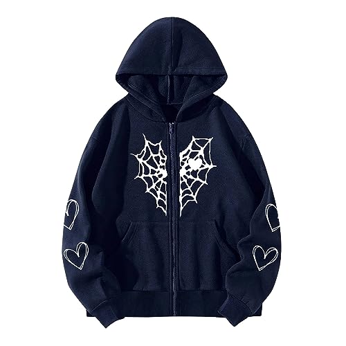 Y2K Zip Up Hoodie Damen Oversize Hoodies Jacke Y2K Fashion Übergroße Schmetterlinge Pullover Aesthetic Vintage Damen Sweatjacke Baggy 90S E-Girl Fashion Harajuku Vintage Jacke Mantel Streetwear von Battnot