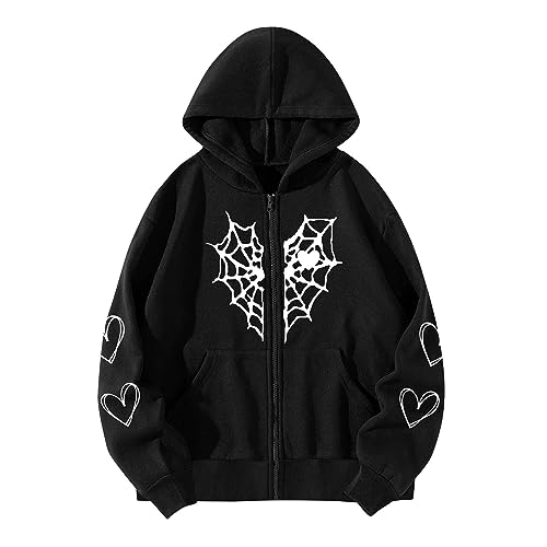 Y2K Zip Up Hoodie Damen Oversize Hoodies Jacke Y2K Fashion Übergroße Schmetterlinge Pullover Aesthetic Vintage Damen Sweatjacke Baggy 90S E-Girl Fashion Harajuku Vintage Jacke Mantel Streetwear von Battnot