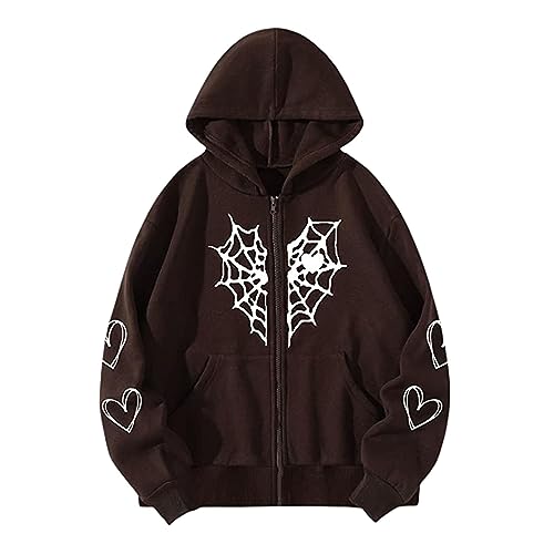 Y2K Zip Up Hoodie Damen Oversize Hoodies Jacke Y2K Fashion Übergroße Schmetterlinge Pullover Aesthetic Vintage Damen Sweatjacke Baggy 90S E-Girl Fashion Harajuku Vintage Jacke Mantel Streetwear von Battnot