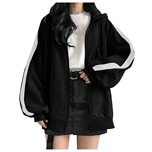 Zip up Hoodie Damen Kapuzenpullover Y2k Aesthetic Sweatshirt E-Girl 90er Fashion Hoodie Damen Kapuzenjacke Vintage Sweatjacke Übergangsjacke Vintage Pullover Jacke übergroßes Tops Mantel von Battnot