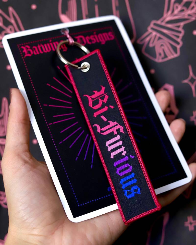 Bi-Furious Flug Tag Keychain | Lgbtq Bi Pride Bestickter Stoff von BatwingDesignCo