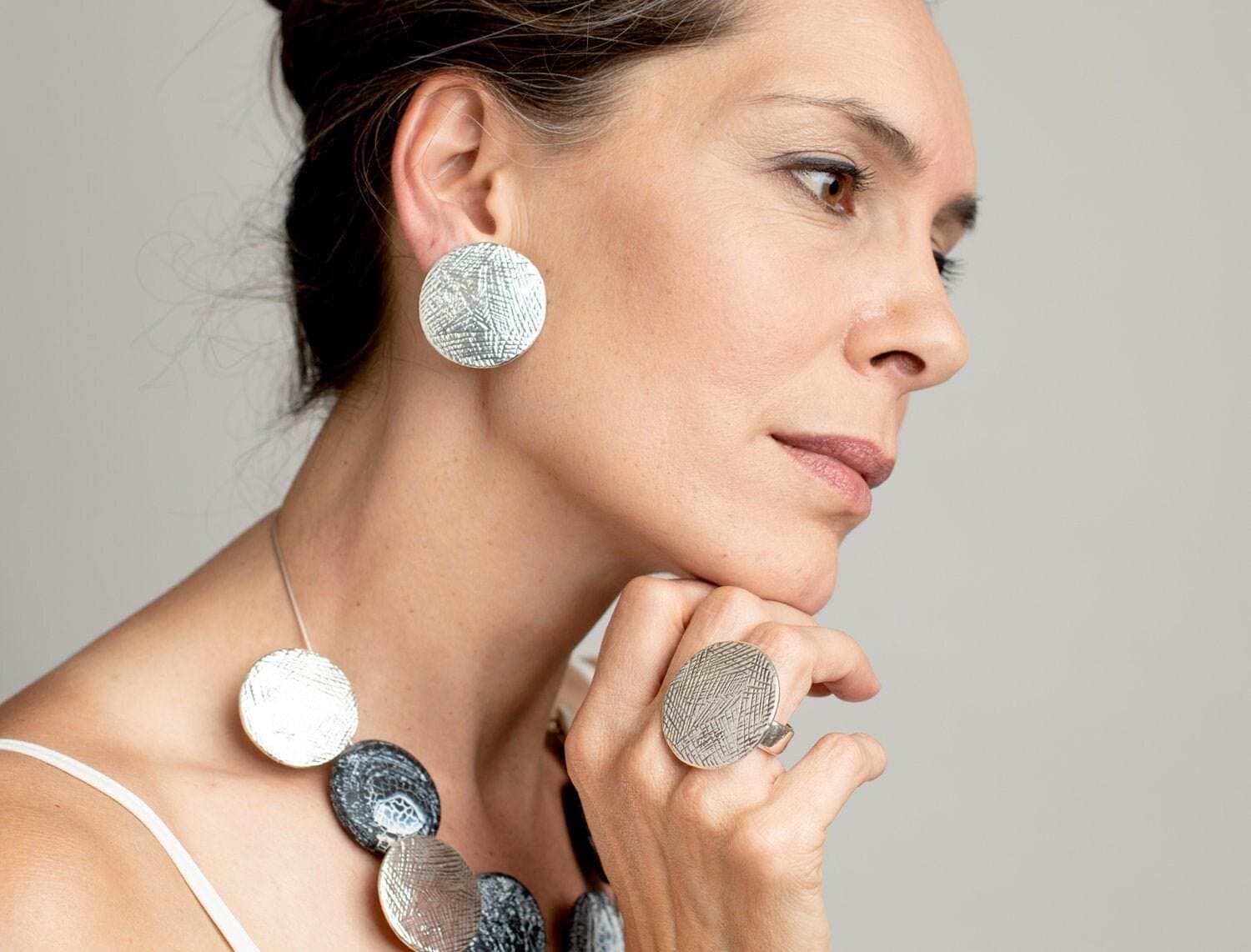 Sterling Silber Statement Ring Flache Oberseite Boho Electroformed Leichter Schmuck von Batyas