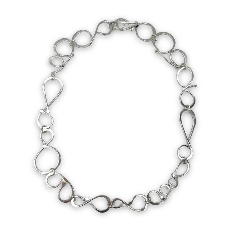 Handgefertigte Kette - Oxidierte Silberkette Geschmiedete Gehämmerte Strukturierte Glieder von Baubbly