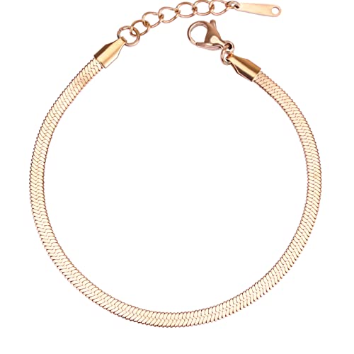 BaubleStar Damen Fußkettchen Fischgrätkette Fußband Knöchel Armband Fußkette Edelstahl Roségold Strandschmuck für Mädchen Frauen von BaubleStar