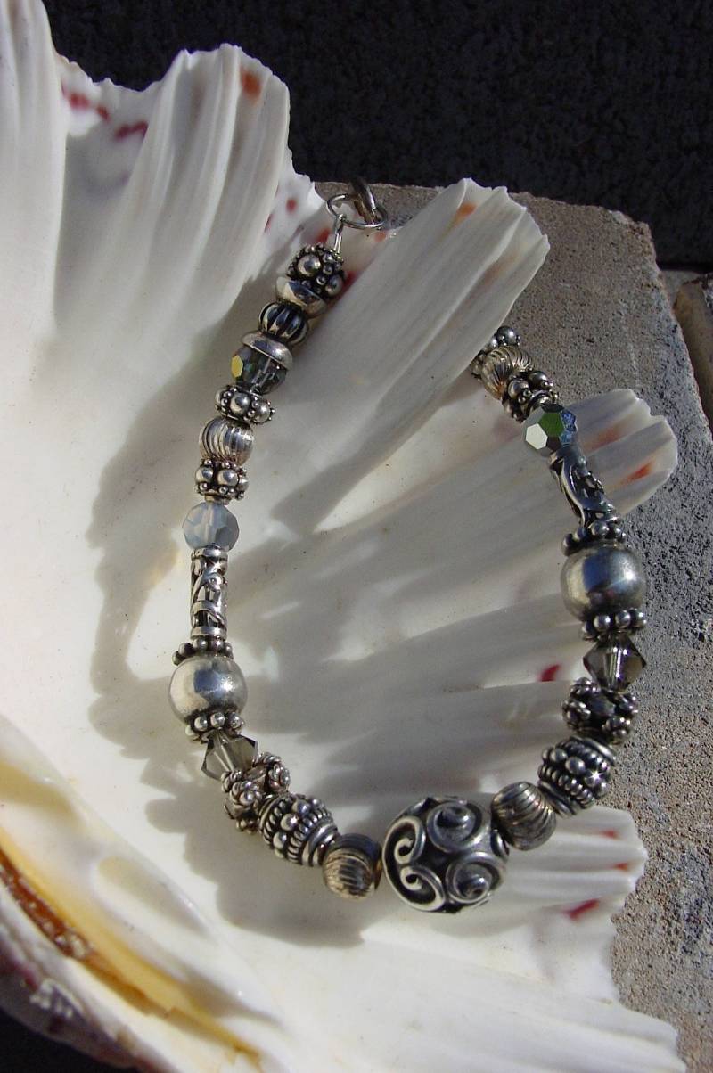 Bali Sterling Silber, Poliert Silber Und Swarovski Kristall Perlen Armbänder, Armband, Armband von BaublesHandcrafted