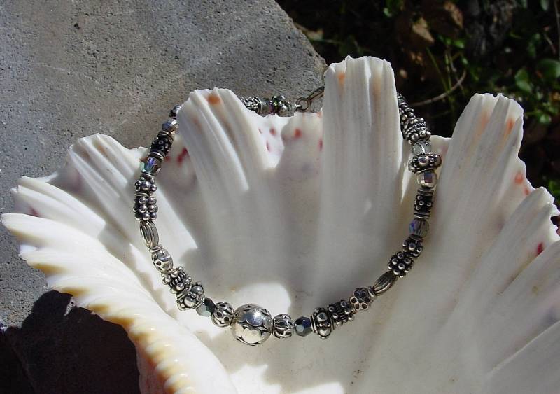 Bali Sterling Silber, Poliert Silber Und Swarovski Kristall Perlen Armbänder, Armband, Armband von BaublesHandcrafted