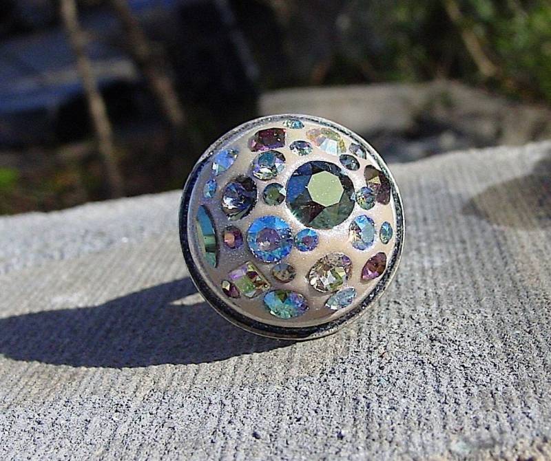 Swarovski Kristall Ring, Multi Color Chaton Ring Und Weisser Crystal Clay Verstellbarer Silberring, Zinnring, Bling von BaublesHandcrafted