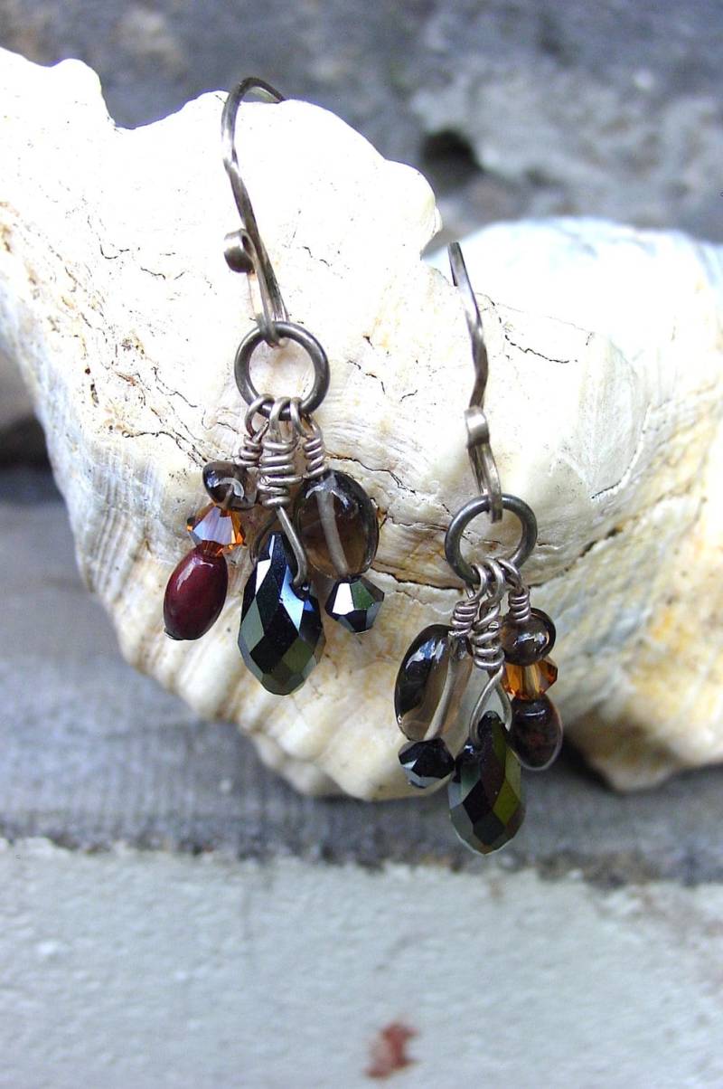 Swarovski Silver Night Tropfen Ohrringe, Rauchquarz Pietersit Und Sterling Silber Glieder Ohrdrähte von BaublesHandcrafted