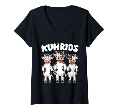 Damen Kühe Bauern Landwirt Kuhbauer Kuhrios T-Shirt mit V-Ausschnitt von Bauernhof Rind Kühe Wortwitz Motiv