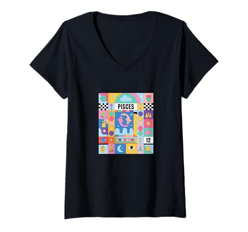 Damen Fische Sternzeichen Bauhaus Stil - Moderne Astrologie Kunst T-Shirt mit V-Ausschnitt Damen Fische Sternzeichen Bauhaus Stil - Moderne Astrologie Kunst T-Shirt mit V-Ausschnitt von Bauhaus Astrology Collection