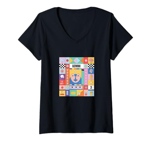 Damen Gemini Sternzeichen Bauhaus Stil - Moderne Astrologie Kunst T-Shirt mit V-Ausschnitt Damen Gemini Sternzeichen Bauhaus Stil - Moderne Astrologie Kunst T-Shirt mit V-Ausschnitt von Bauhaus Astrology Collection