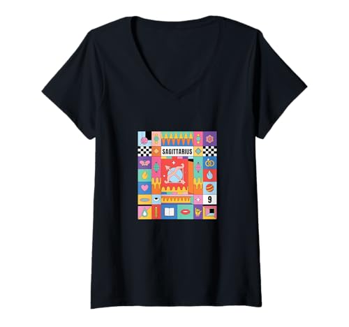 Damen Sagittarius Sternzeichen Bauhausstil - Moderne Astrologie Kunst T-Shirt mit V-Ausschnitt Damen Sagittarius Sternzeichen Bauhausstil - Moderne Astrologie Kunst T-Shirt mit V-Ausschnitt von Bauhaus Astrology Collection
