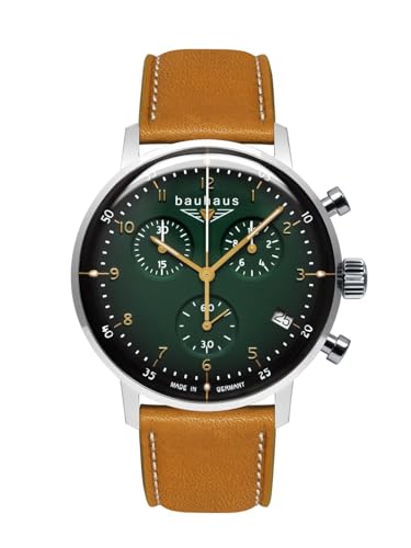 Bauhaus 2096-4 Chronograph Herrenuhr silberfarben mit grünem Zifferblatt & Lederband von Bauhaus
