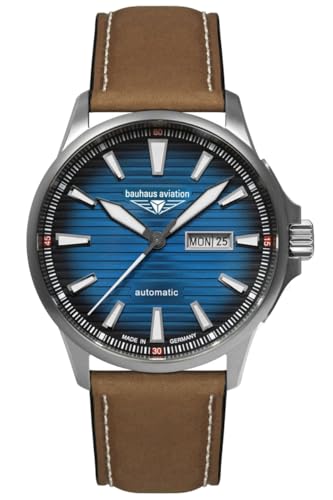 Bauhaus 2862-3 Herren Automatikuhr Titan Silberfarben Blau Lederband Made in Germany von Bauhaus