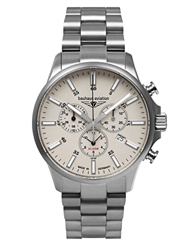 Bauhaus Aviation Herrenuhr mit Lederband oder Titanband Chronograph Titangehäuse 10 ATM Saphirglas Alarm Datum 2880 (Beige/Titanband) von Bauhaus