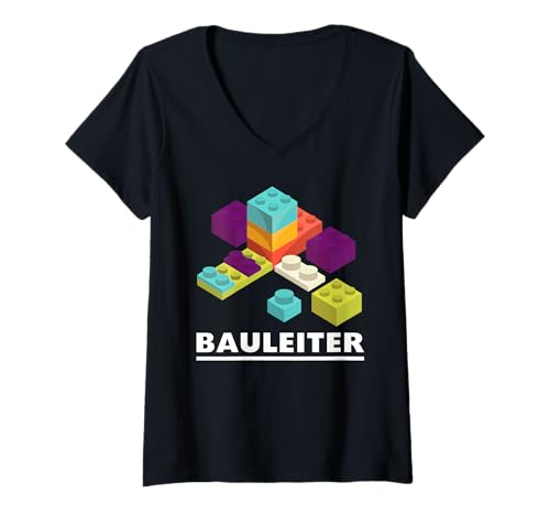 Damen Bauleiter - Bauarbeiter Kostüm - Bausteine T-Shirt mit V-Ausschnitt Damen Bauleiter - Bauarbeiter Kostüm - Bausteine T-Shirt mit V-Ausschnitt von Bauleiter Baustelle Bauarbeiter Klemmbausteine