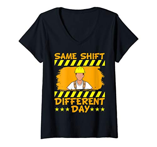 Damen Gleiche Schicht Unterschiedlicher Tag Maurer Bauarbeiter T-Shirt mit V-Ausschnitt Damen Gleiche Schicht Unterschiedlicher Tag Maurer Bauarbeiter T-Shirt mit V-Ausschnitt von Bauleiter Tischlerberuf Beruf Maurer