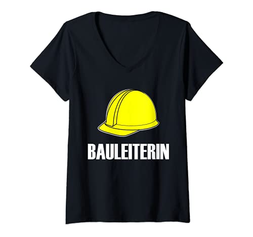 Damen Bauleiterin - Bauarbeiter Kostüm - Bauaurbeiterhelm T-Shirt mit V-Ausschnitt von Bauleiter & Bauleiterin Set Bauarbeiter Kostüm