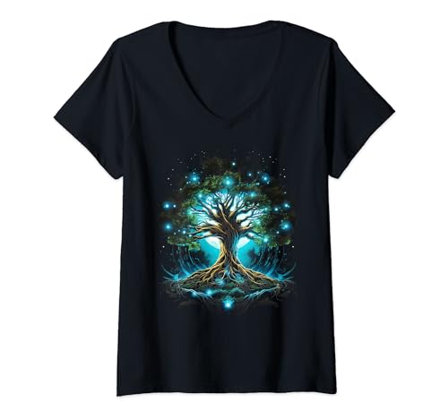 Damen Baum des Lebens Wikinger Midgard Thor Walhalla T-Shirt mit V-Ausschnitt von Baum des Lebens von Odin Odhin