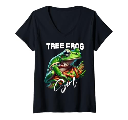 Damen Tree Frog Mädchen Baumfrosch T-Shirt mit V-Ausschnitt Damen Tree Frog Mädchen Baumfrosch T-Shirt mit V-Ausschnitt von Baumfrosch Designs Damen