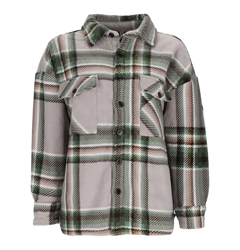 Baumfuchs Damen Overshirt mit Karomuster - Hemd-Jacke mit Sherpa-Futter in Grau-Grün Größe 3XL von Baumfuchs