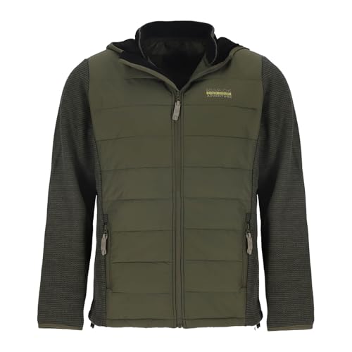 Baumfuchs Herren Hybridjacke Stepp und Fleece - Outdoor-Jacke mit Kapuze in Oliv Größe L von Baumfuchs