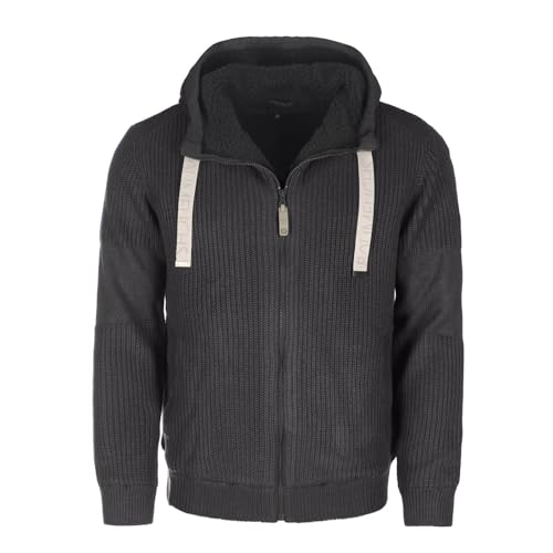 Baumfuchs Herren Strickjacke Melange-Optik mit Kapuze - Jacke mit eingestrickter Struktur in Anthrazit Größe XL von Baumfuchs