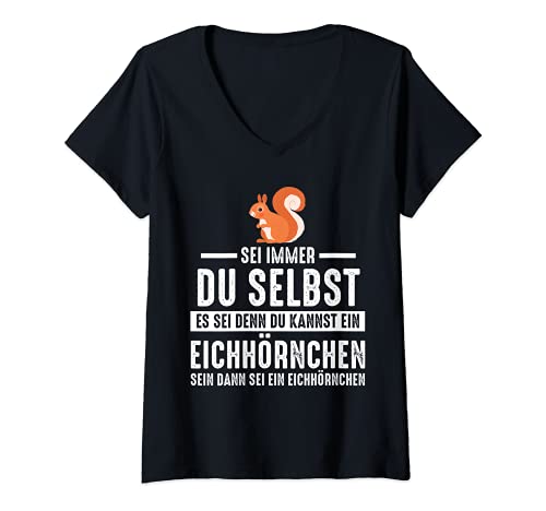 Damen Eichhörnchen Eichhörnchenliebhaber T-Shirt mit V-Ausschnitt von Baumhörnchen Grauhörnchen Eichhörchen Geschenkidee