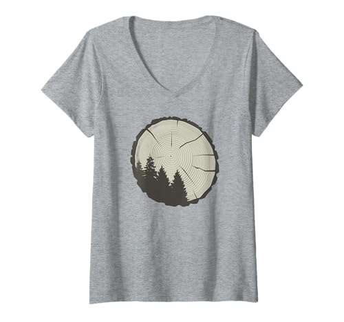 Damen Bäume Wald Nadelwald Natur Baumscheibe T-Shirt mit V-Ausschnitt Damen Bäume Wald Nadelwald Natur Baumscheibe T-Shirt mit V-Ausschnitt von Baumscheibe Wald Nadelbäume Tannen