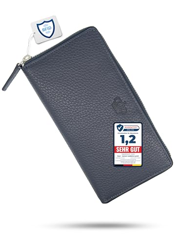 Baur Damen Geldbörse Echt Leder Geldtasche | Geldbeutel mit RFID Schutz | Großes Portemonnaie viele Kartenfächer | Wallet mit Rundum-Reißverschluss | Portmonee | Damen-Geldbörsen (Dunkelblau) von Baur since 1976