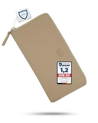 Baur Damen Geldbörse Echt Leder Geldtasche | Geldbeutel mit RFID Schutz | Großes Portemonnaie viele Kartenfächer | Wallet mit Rundum-Reißverschluss | Portmonee | Damen-Geldbörsen (Taupe) von Baur since 1976