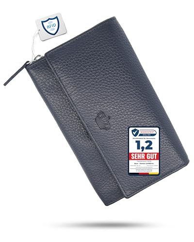 Baur Damen Geldbörse Echt Leder Geldtasche | Geldbeutel mit RFID Schutz |großes Portemonnaie viele Kartenfächer |Wallet mit Druckknopf |Portmonee |Damen-Geldbörsen |Damengeldbörsen (Dunkelblau) von Baur since 1976