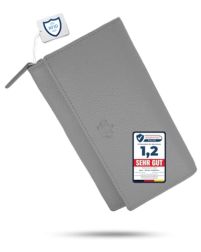 Baur Damen Geldbörse Echt Leder Geldtasche | Geldbeutel mit RFID Schutz |großes Portemonnaie viele Kartenfächer |Wallet mit Druckknopf |Portmonee |Damen-Geldbörsen |Damengeldbörsen (Grau) von Baur since 1976