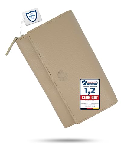 Baur Damen Geldbörse Echt Leder Geldtasche | Geldbeutel mit RFID Schutz |großes Portemonnaie viele Kartenfächer |Wallet mit Druckknopf |Portmonee |Damen-Geldbörsen |Damengeldbörsen (Taupe) von Baur since 1976