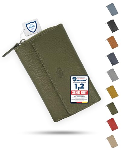 Baur Damen Geldbörse Echt Leder Geldtasche | Geldbeutel mit RFID Schutz | großes Portemonnaie viele Kartenfächer | Wallet mit Druckknopf & Reißverschluss Münzfach | Damen-Geldbörsen (Olive) von Baur since 1976