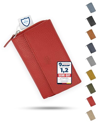 Baur Damen Geldbörse Echt Leder Geldtasche | Geldbeutel mit RFID Schutz | großes Portemonnaie viele Kartenfächer | Wallet mit Druckknopf & Reißverschluss Münzfach | Damen-Geldbörsen (Rot) von Baur since 1976