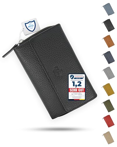 Baur Damen Geldbörse Echt Leder Geldtasche | Geldbeutel mit RFID Schutz | großes Portemonnaie viele Kartenfächer | Wallet mit Druckknopf & Reißverschluss Münzfach | Damen-Geldbörsen (Schwarz) von Baur since 1976