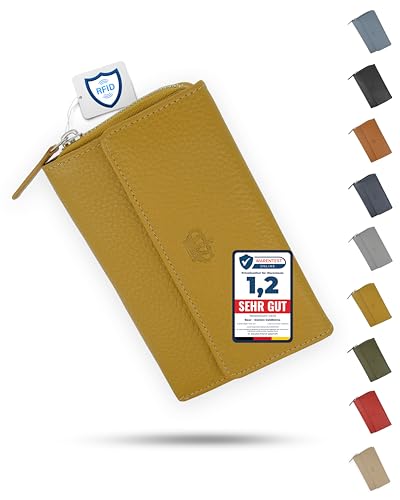 Baur Damen Geldbörse Echt Leder Geldtasche | Geldbeutel mit RFID Schutz | großes Portemonnaie viele Kartenfächer | Wallet mit Druckknopf & Reißverschluss Münzfach | Damen-Geldbörsen (Senf-Gelb) von Baur since 1976