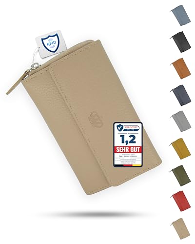 Baur Damen Geldbörse Echt Leder Geldtasche | Geldbeutel mit RFID Schutz | großes Portemonnaie viele Kartenfächer | Wallet mit Druckknopf & Reißverschluss Münzfach | Damen-Geldbörsen (Taupe) von Baur since 1976