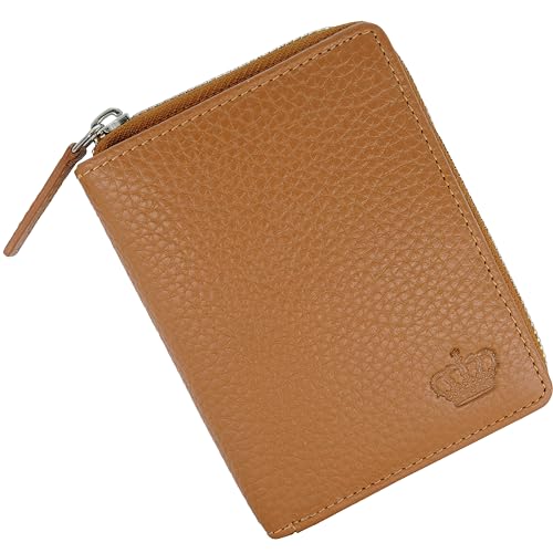 Baur Damen Geldbörse Echt Leder Geldtasche | Geldbeutel mit RFID Schutz | kleines Portemonnaie viele Kartenfächer | Wallet mit Druckknopfverschluss & Reißverschluss-Compartment (Cognac) von Baur since 1976